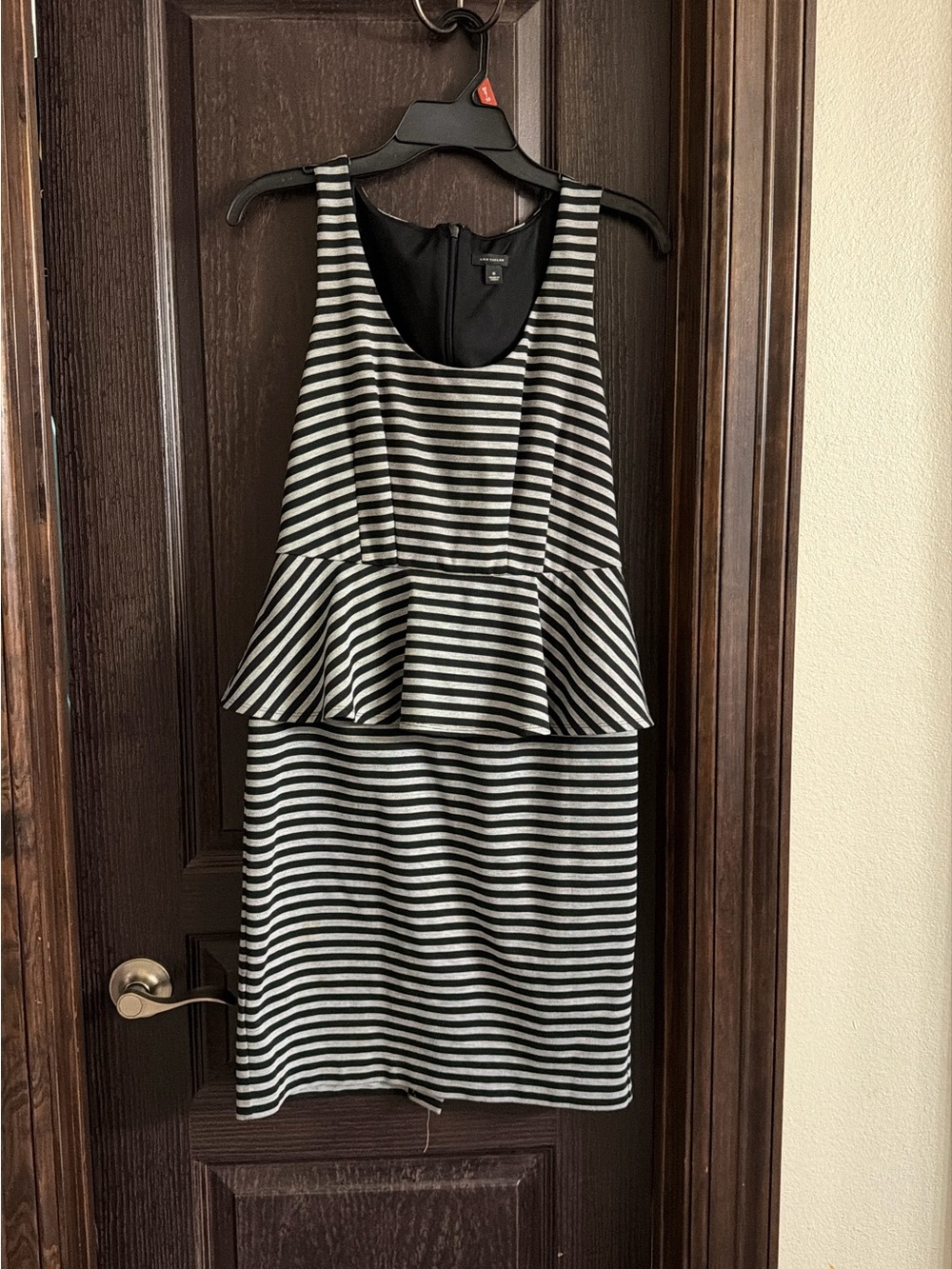 Ann Taylor Black and White Striped Peplum Mini Dress